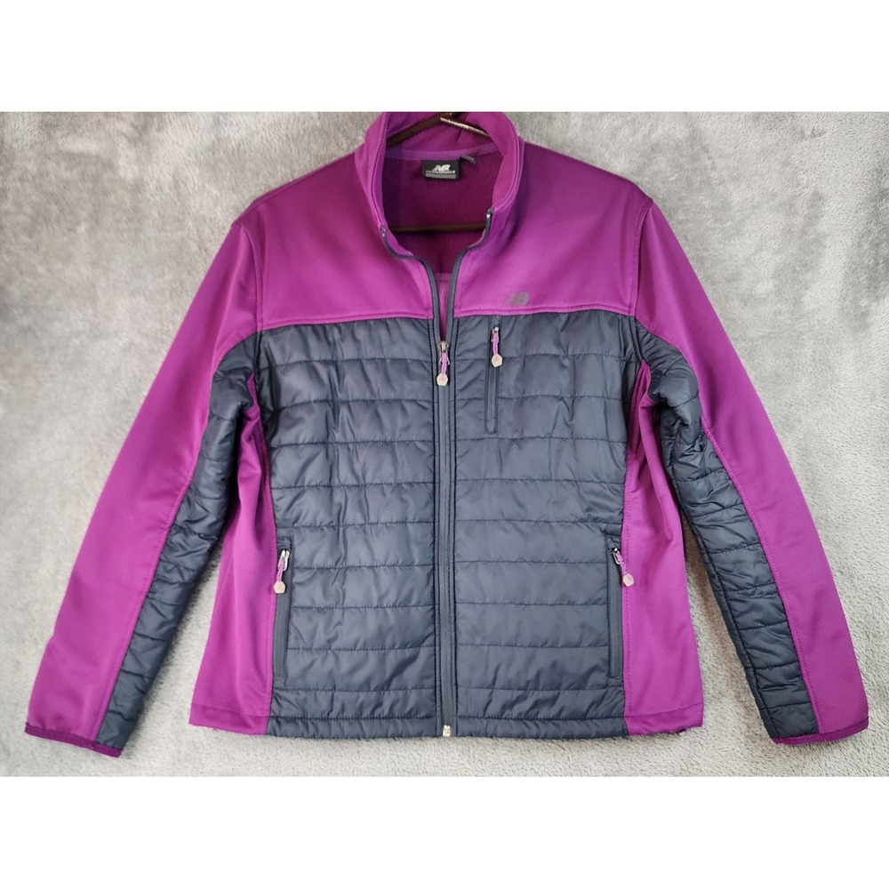 New Balance Jacket Womens Petite XL Purple Gray Hybrid Quilted Fleece Full Zip